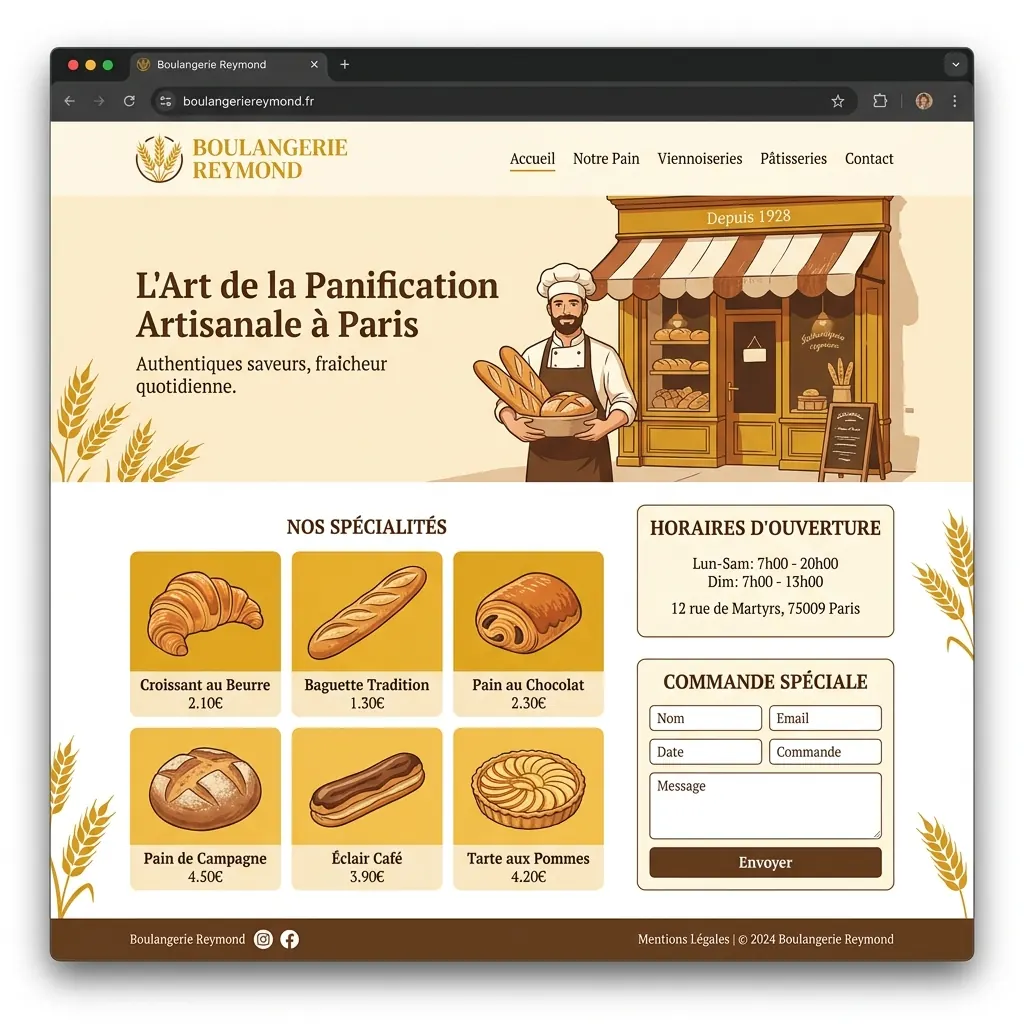 Maquette d'un site vitrine de boulangerie artisanale — démonstration Webconnecte