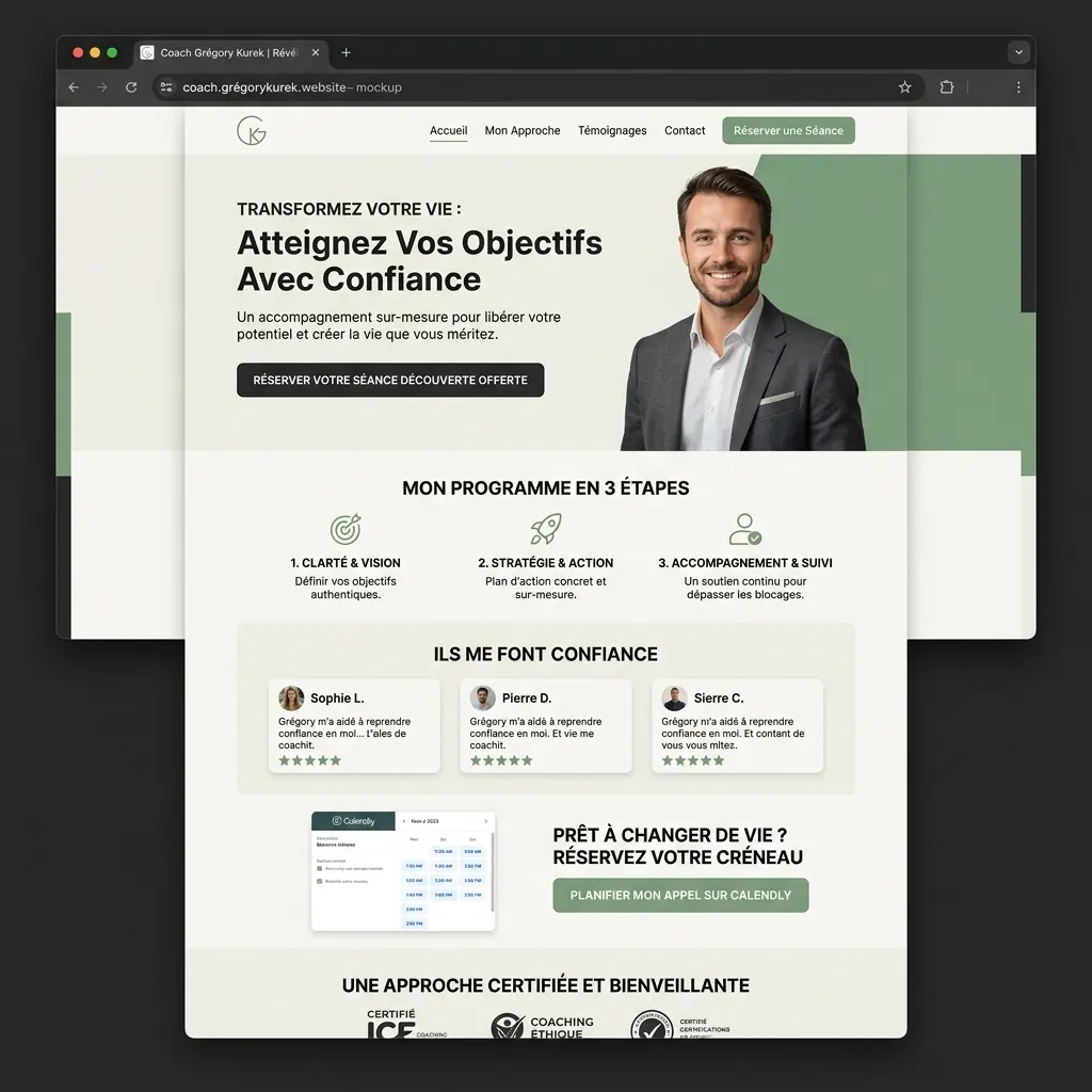 Maquette d'une landing page de coach — démonstration Webconnecte